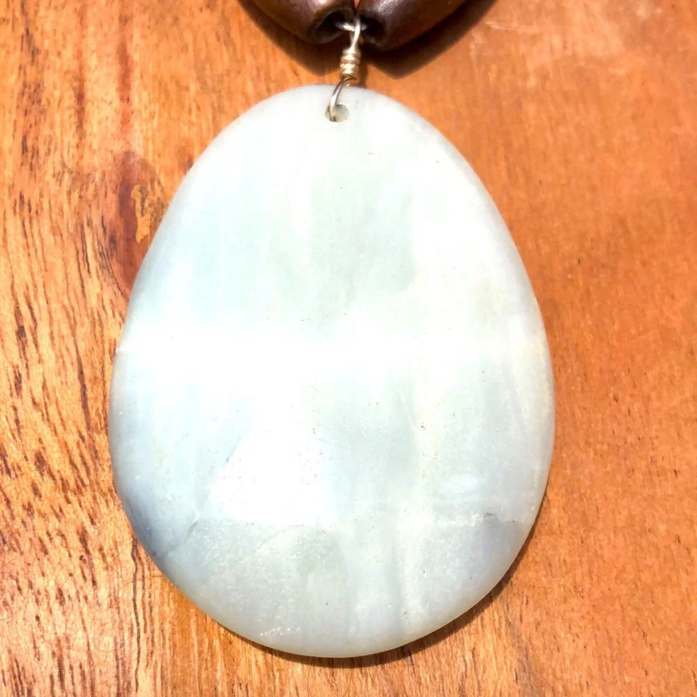 Blue turquoise & wood beaded necklace 11” with a 2” extender
